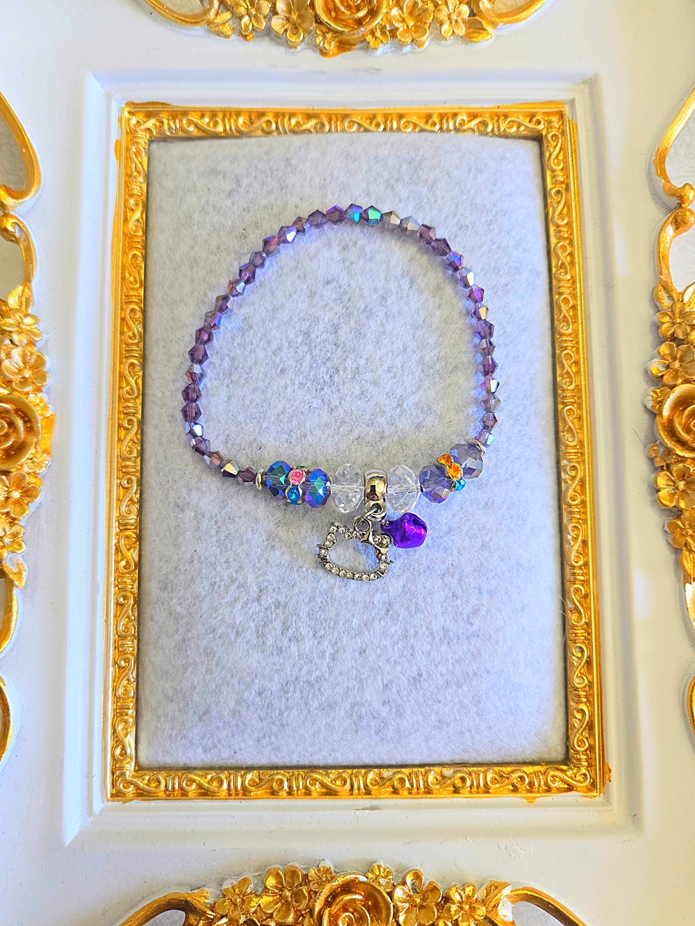 Purple Crystal Stretch Bracelet with Hello Kitty Charm